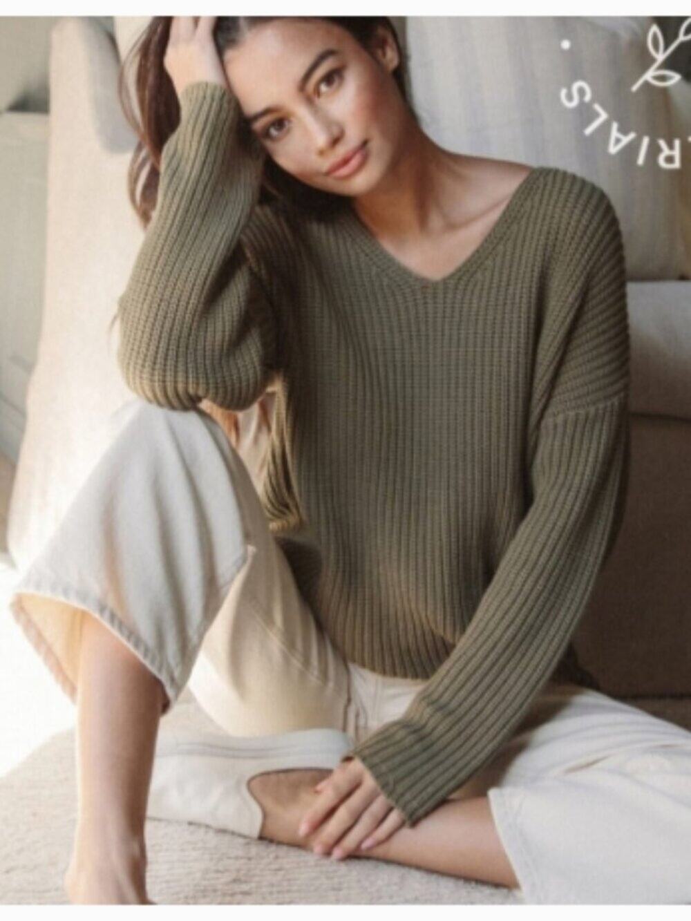 Jenni Kayne Cotton Cabin Oversized Sweater in Green Sz M
